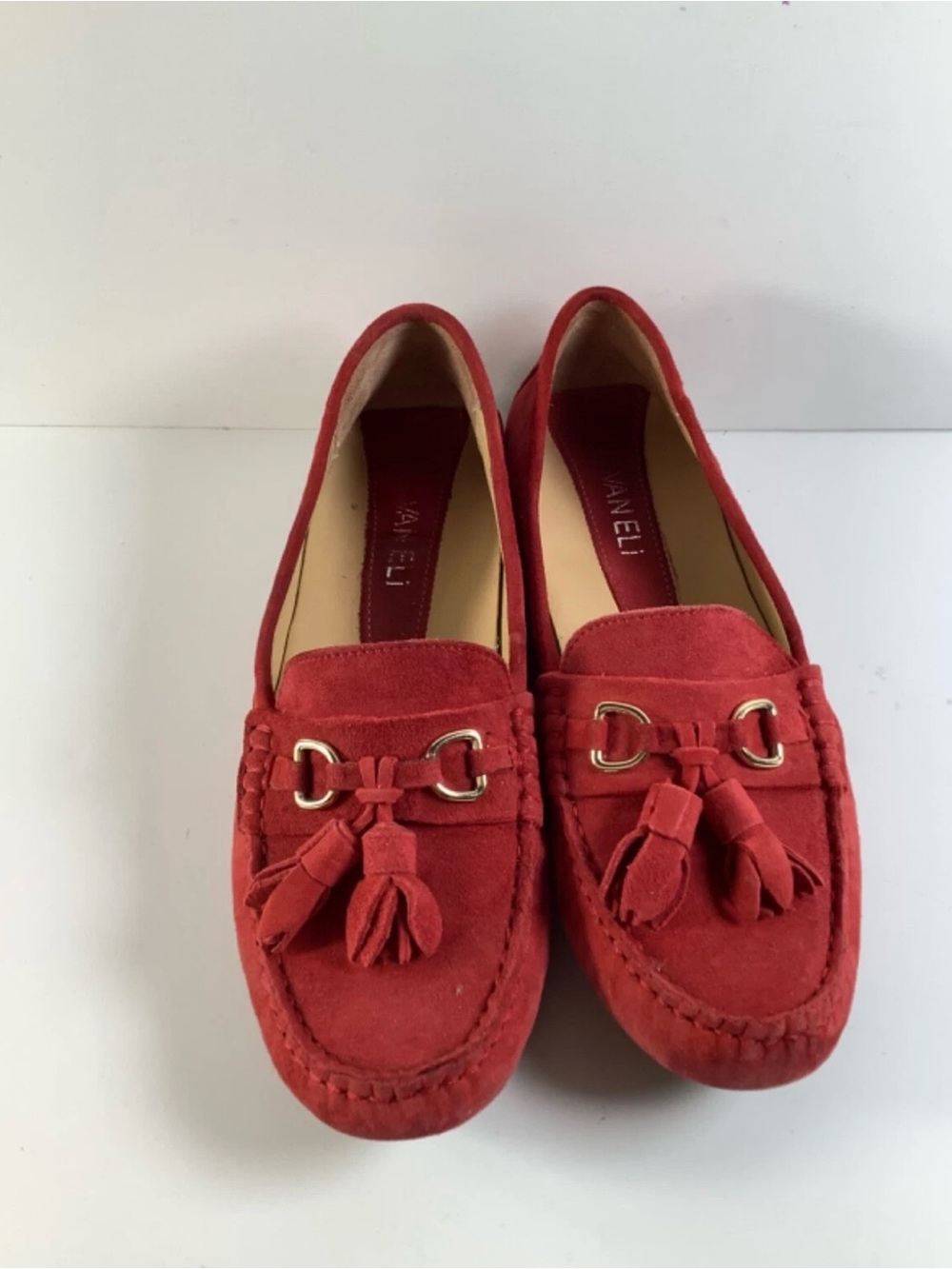 Vaneli Women's Red Driving Suede Loafer With Tassel  Sz 6.5 M